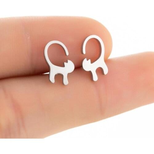 Fashion Cartoon Kitten Stud Earrings Hot Sale Stainless Steel Long Tail Cat Earrings For Women Girls Jewelry Accessories Gift