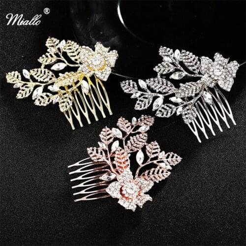 Miallo Fashion Leaf Flower Hair Combs Clips for Women Rhinestone Wedding Hair Accessories Prom Bridal Headpiece Jewelry Gifts