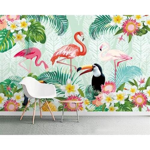 Beibehang Custom wallpaper mural tropical plant parrot flamingo children room living room background wall wallpaper 3d tapety