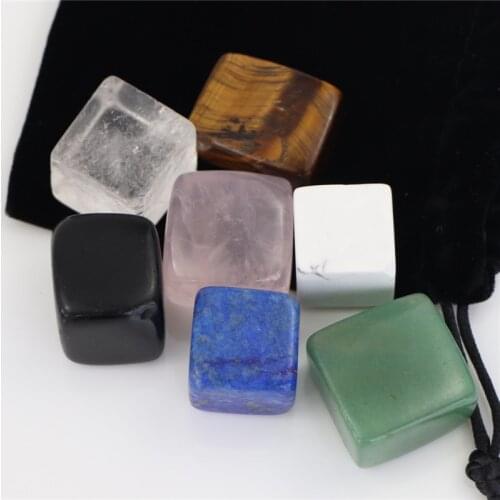 1 Set Natural Crystal Seven Chakras Black Cloth Bag Large Grain Healing Stone Quartz Mineral Ornaments Home Decoration