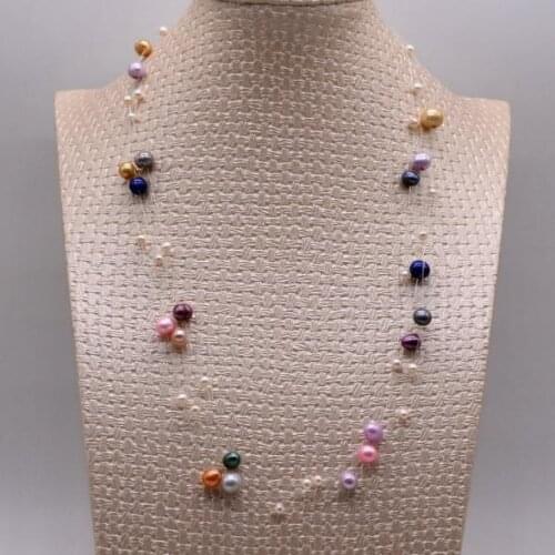 New Arrival Favorite Pearl Jewelry Multicolor Genuine Freshwater Pearl Handmade Finshing Line Necklace Birthday Party Lady Gift