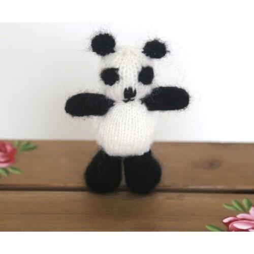 Newborn Prop Panda Bear toy Knitted Panda Toy Stuffed Animal Match Bonnet and Romper set Baby Photography props