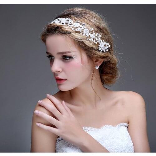 Romantic Luxury Elegant Bridal Headdress Alloy Pearl Crystal Rhinestone Beads Flower Headband for Wedding Perform Studio O614