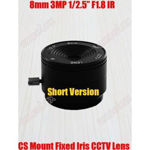 3MP 1/2.5" 8mm F1.8 CS Mount Interface CCTV Lens Fixed Iris for 960P 1.3MP 1080P 2MP 3 Megapixel Analog IP Camera