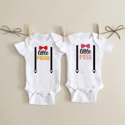 Pregnant announcement Gift Little Miss Little Mister baby bodysuit baby Girl boy Clothes Gift Baby short sleeve Outfits