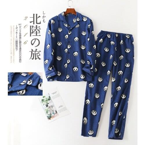 Pajamas 100% Cotton MenS Autumn And Winter Long-Sleeved Trousers cute panda Home Service Pajamas Male Pijama Set Пижам