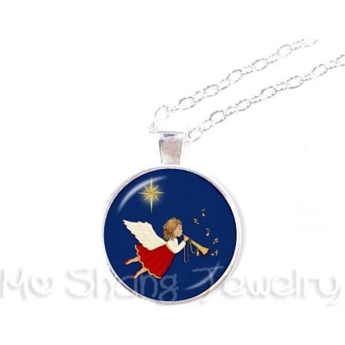 Christmas Angel Pendant Necklace Glass Cabochon Picture Pendant Necklaces For Children Best Friends Xmas Gifts