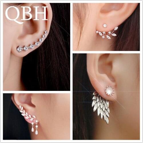 New Fashion Simulated Pearls Pendientes Bijoux Angel Wings Leaf Feather Flowers Stud Earrings For Women Wedding Jewelry Brincos