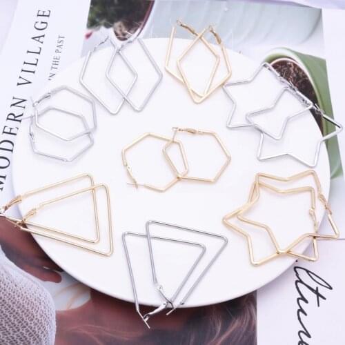 Big Square Star Triangle Drop Earrings For Women Fashion Statement Jewelry Simple Geometric Metal Earrings Hollow Brincos