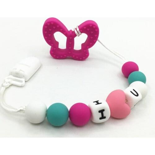 Silicone Butterfly teether of Silicone Teething Pacifier Clip - silicone Butterfly Clip-Teether necklace - baby teething pendant