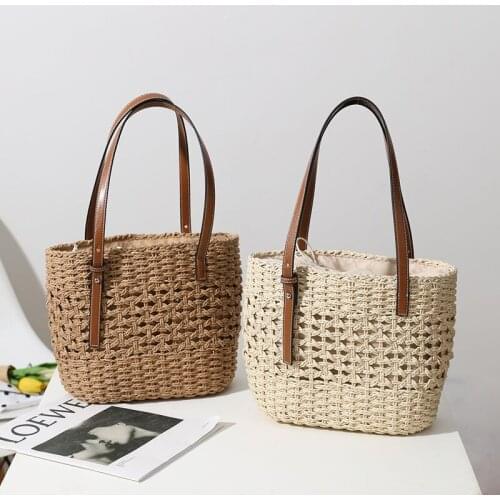 Handmade Hollow Straw Woven Bag Belt Shoulder Portable Straw Bag Summer Large-capacity Bag, Travel Vacation Beach Bag Female