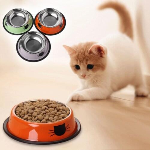 Thick Non-slip Cat Dog Food Bowl Foods Utensils Single Stainless Steel Pet Bowls