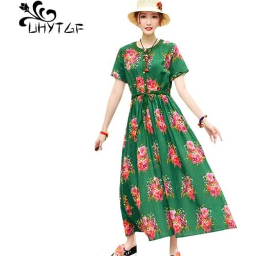 Летние платья из льна UHYTGF China At AliExpress