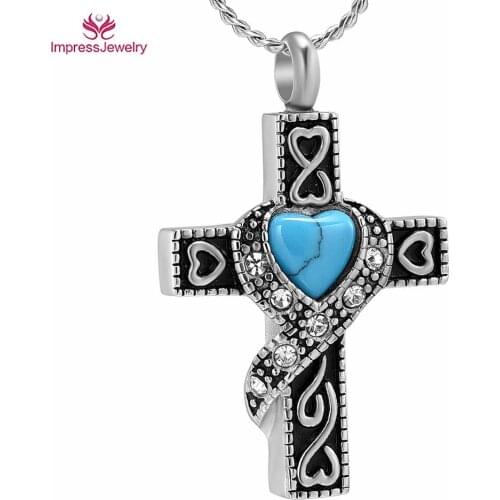 W016 Forever Memorial Cross Urn Necklace for Ashes Stainless Steel Religious Cross Keepsake Cremation Jewelry for Pet Human