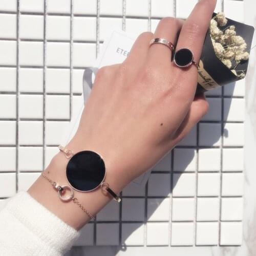 YUNRUO Fashion Titanium Steel Jewelry Black Disc Bracelets Rose Gold Silver Color Women Birthday Gift Never Fade free shipping