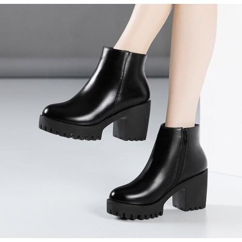 Small Size 32 33 34-43 Block Heel Platform Shoes Fall Winter 2021 OL Elegant High Heels Ankle Boots Women Warm Plush Booties
