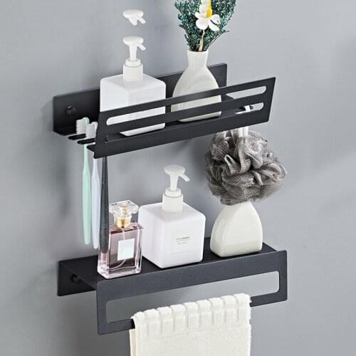 1Pc Creative Space Aluminum Wall-mounted Bathroom Shelf Towel Rack Kitchen Seasoning Storage Holder Home Supplies