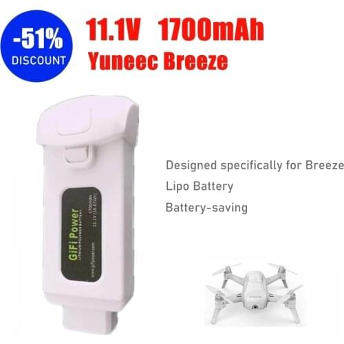 1pcs Gifi Power 11.1V 1700mAh 18.87Wh Lithium Polymer Li-po Battery for Yuneec Breeze RC Drone Lightweight for Flying Camera