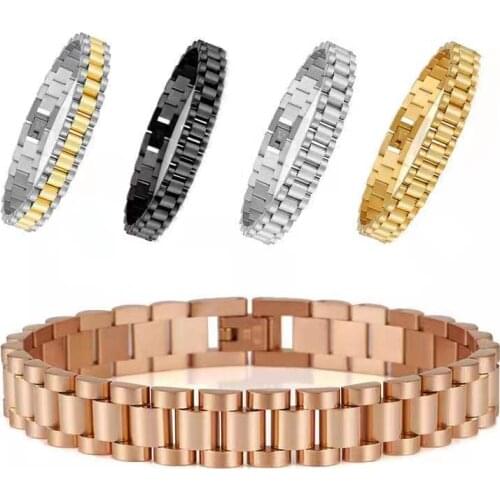 10mm HipHop Stainless Steel Strap Type Watch Band Bracelets For Men Women Luxury Gold Watchband Chain Bike Biker Bangle Jewelry