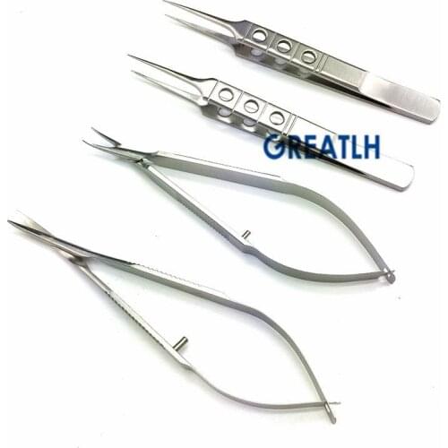 12.5cm stainless steel scissors Needle holders tweezers Ophthalmic eye instruments 4pcs/set