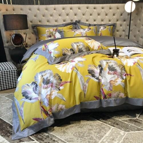 4Pcs Pastoral Duvet Cover Sets Flower Printed Bedding Quilts Linen Euro King/Queen/Twin Size