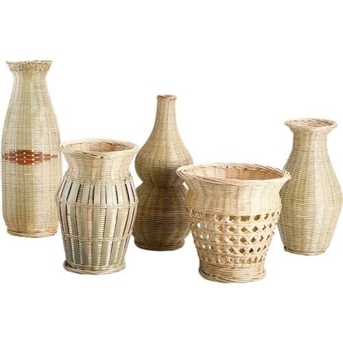 Handmade Bamboo Creative Tabletop Vase Woven Basket Plant Multi-purpose Home Decore Flower Pots Decorative