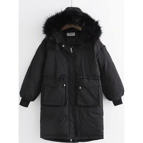 Plus Size Winter Zip Up Solid Women Parkas 4XL Large Size Hooded Long Coats Long Sleeve Women Jackets Oversized Outwear