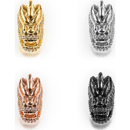 NEW Charm DIY Lion Panther Tiger Leopard Head Beads Zircon Copper Animal Charm Beads For Natural Stones Beadwork Jewelry Making