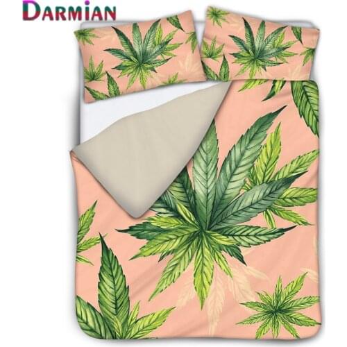 DARMIAN Fashion Maple Leaf Printing Pillowcase Duvet Cover Bedroom Bedding Set Bed Linen Linings Black and White Design 3Pcs/Set