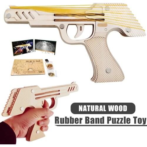 Nine burst Rubber Band Gun Toy 3D Wooden Puzzle Mechanical Model Kit DIY Construction Machinery Rubber Band Pistol Toy