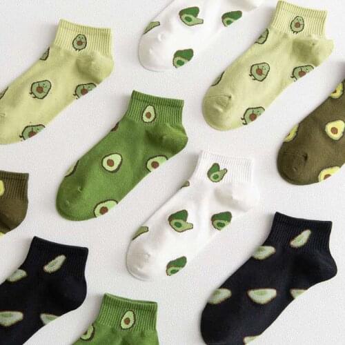 Cheap women boat socks fruit embroidery avocado socks Happy Cotton ankle funny mens and womens summer casual socks wholesale