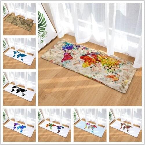 Flannel Long Floor Mat Door Mat Heat Transfer Map Kitchen Bathroom Water-Absorbing Non-Slip Mat Carpet