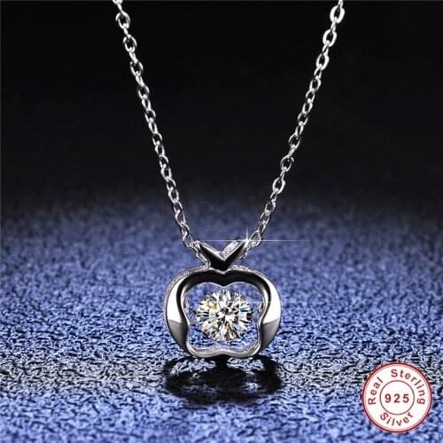 Geoki 925 Sterling Silver Perfect Cut Passed Diamond Test Past D Color VVS1 Moissanite Apple Shape Pendant Necklace for Women