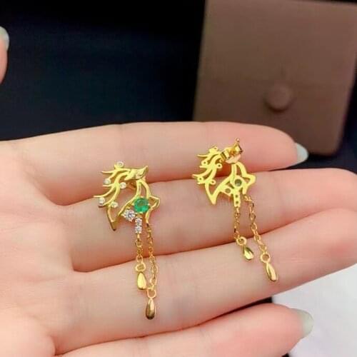 Grace deer tassels flight Natural green Emerald earrings 925 silver natural topaz sapphire earrings women party gift jewelry