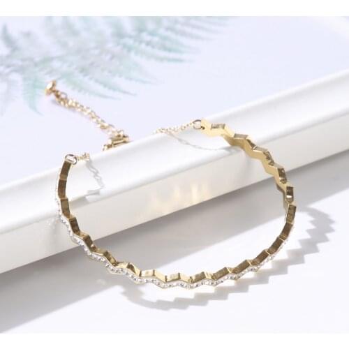 Fashion Wavy Stainless Steel Bracelets Bangles For Women Girls CZ Crystal Bangle Jewelry Wave Cuff Bracelet Luxury Wedding Gift