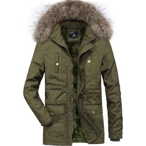 MenS Wear Winter New Style Mens Warm Cotton-padded Clothes Hooded Fur Collar Plus Velvet Washed Cotton Jacket