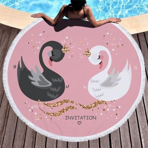 7 Swan Printing Microfiber Soft Beach Towel 150cm Round Sport Yoga Mat Blanket Home Wall Tapestry Picnic Blanket