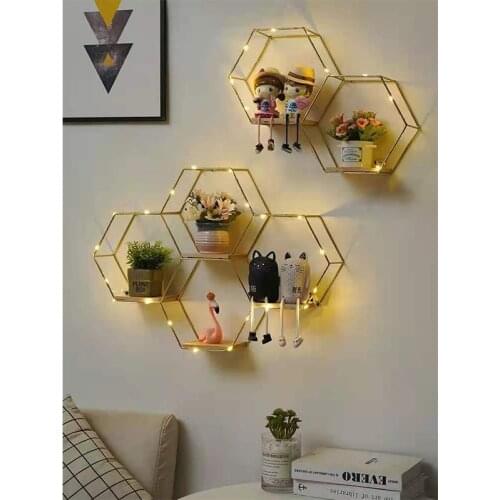 Wall Shelf Rustic Iron Golden Floating Shelves, Decorative Wall Shelf for Bedroom, Living Room, Bathroom, Kitchen, Office