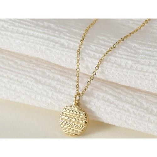 New Simple Vintage Carved Stainless Steel Round Coin Necklace For Women Geometry Gold Color Choker Necklace Drop Shipping