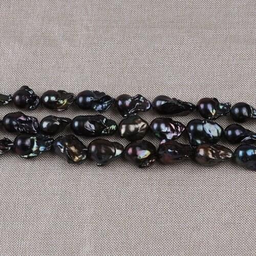 Wholesale 16-17mm AAA Grade Natural Freshwater Black Baroque Flameball Pearls Strings Strands Jewelry