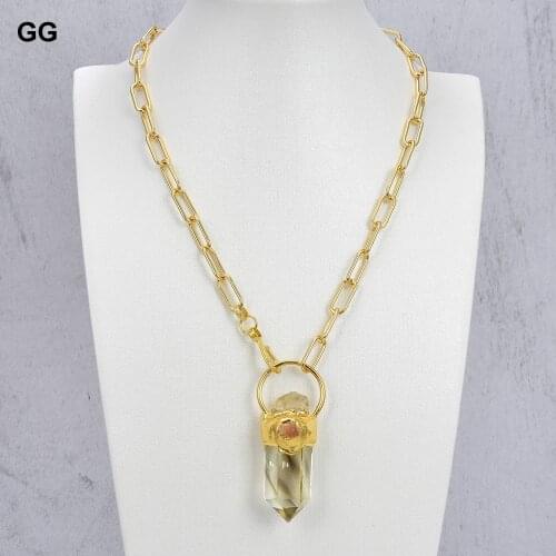 GG Jewelry Natural Lemon Quartzs Point Citrines Rough Pendant Chain Necklace 20" for women