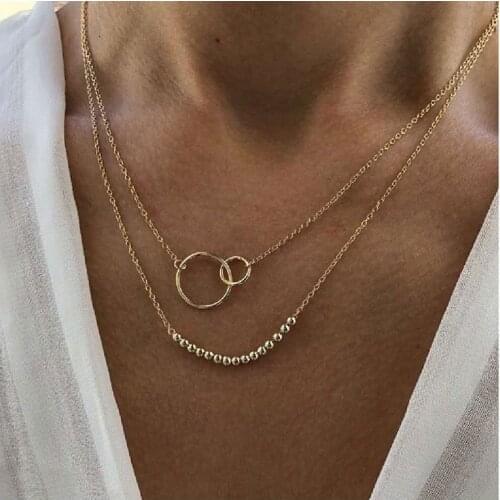 Gold Beads Choker Necklace & Pendant Double Layer Statement Round Necklace for Women Collar Party Jewelry Gifts Dropshipping