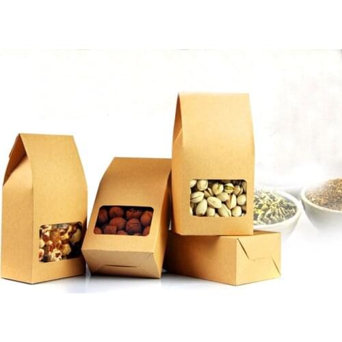 100pcs kraft paper bags/boxes Paper brown stand up window for wedding/Gift/Jewelry/Food/Candy Storage Packing Bags