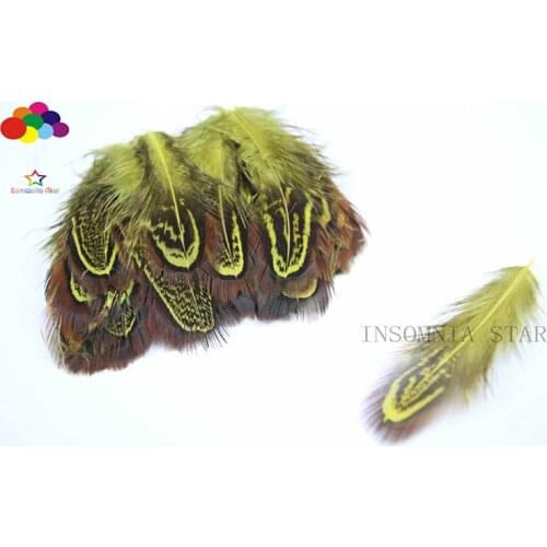 10pcs 100% natural premium pheasant feather 4-8cm/2-3inch yellow Okura beautiful for Diy carnival costume mask headdress