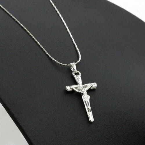 RONGQING 12Pcs/lot Girl Jewelry Silver Pendant Chain Religious jewelry cross Jesus Necklace For women