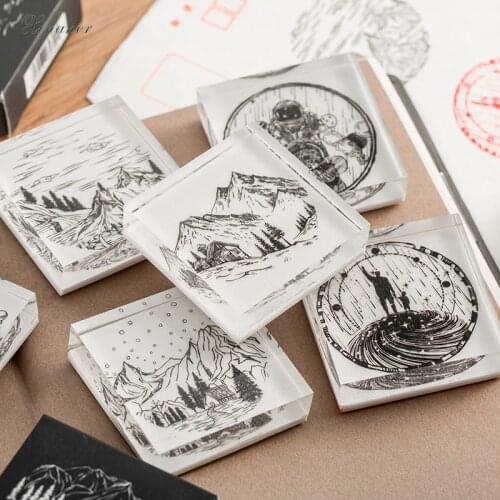 XINAHER Vintage universe mountain stamp DIY acrylic rubber stamps for stationery scrapbooking transparent stamps