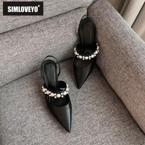 SIMLOVEYO 2021 Summer New Sandals Fashion Pearl Comfortable Pointed Ladies Lazybones' Outdoor Closed-Toe Slippers Size 34-40