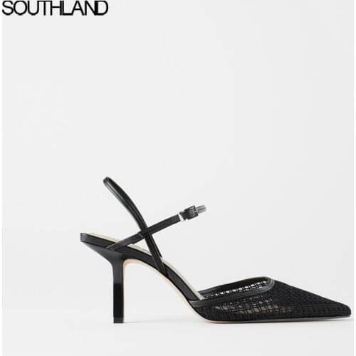 SOUTHLAND New mesh women dress shoes high heel buckle women slingbacks sandals