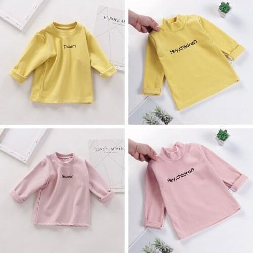 1 3 5 7 Years Old Girl Tops Kids Autumn Bottom Shirt Pure Color Letter Long Sleeve Boys T Shirts Cotton Baby Clothing