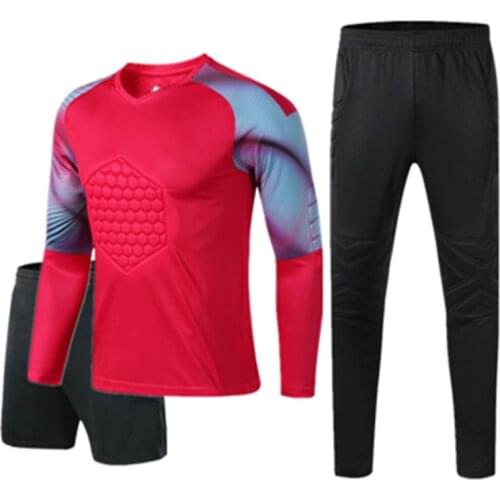High quality Long sleeve Youth Men Goalkeeper Soccer Jersey Kit Tracksuit Professional Sponge Protection Goalie Football Uniform